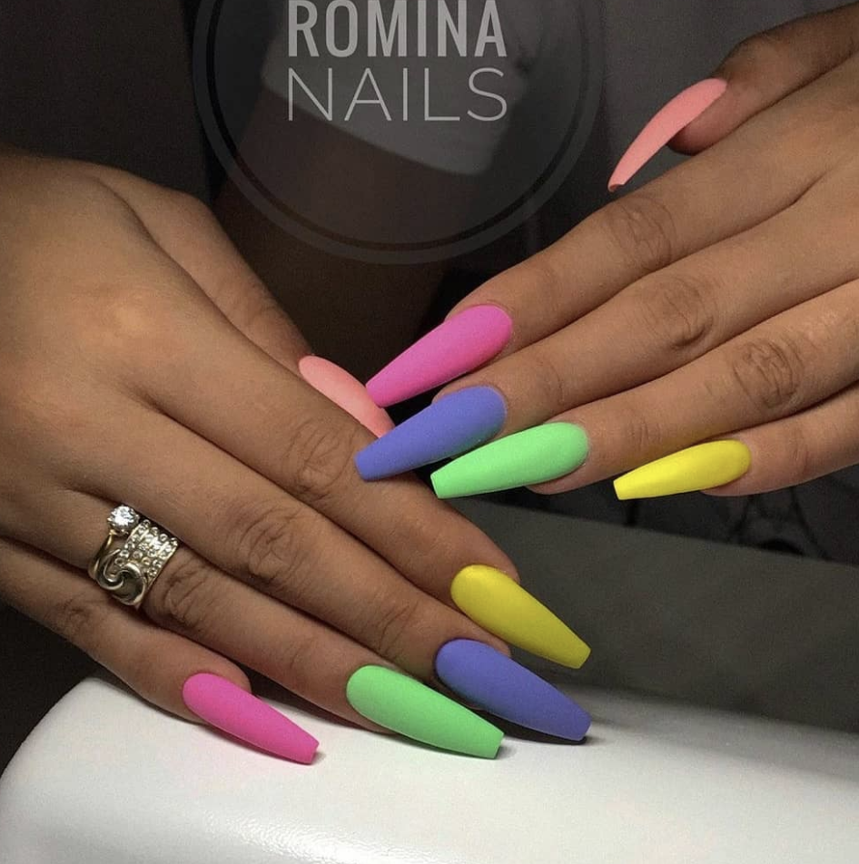 rainbow neon matter nails 
