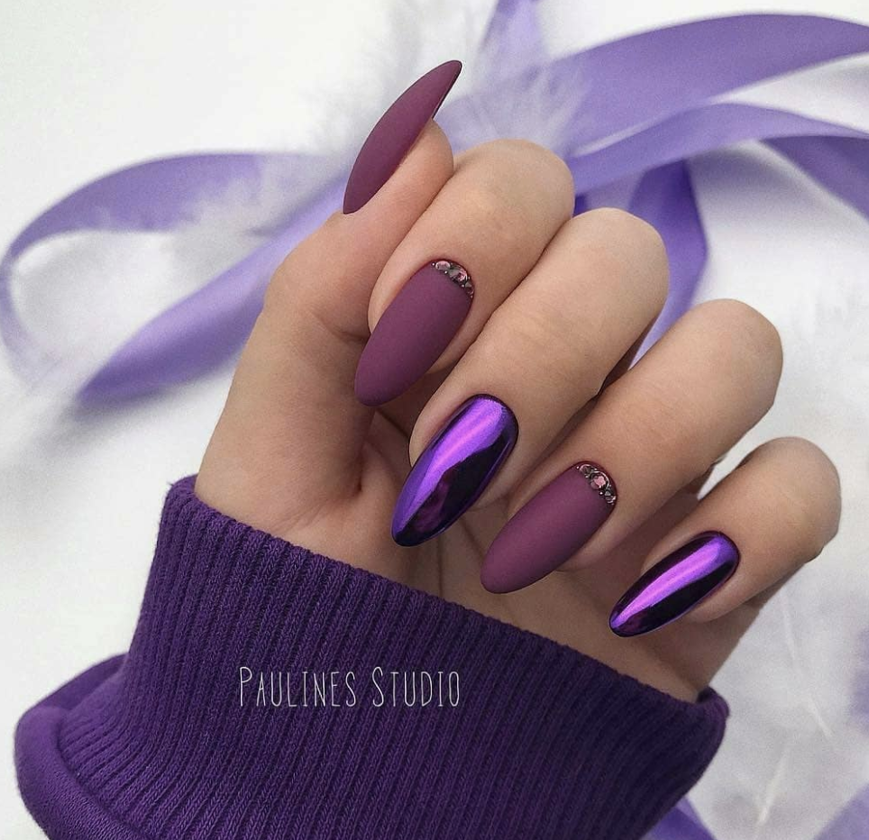 purple matte and metallic nails