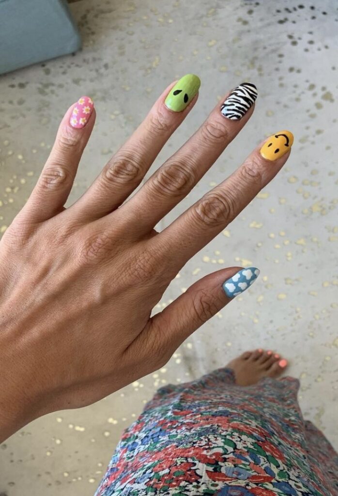Indie Pattern Smiley Face Nails