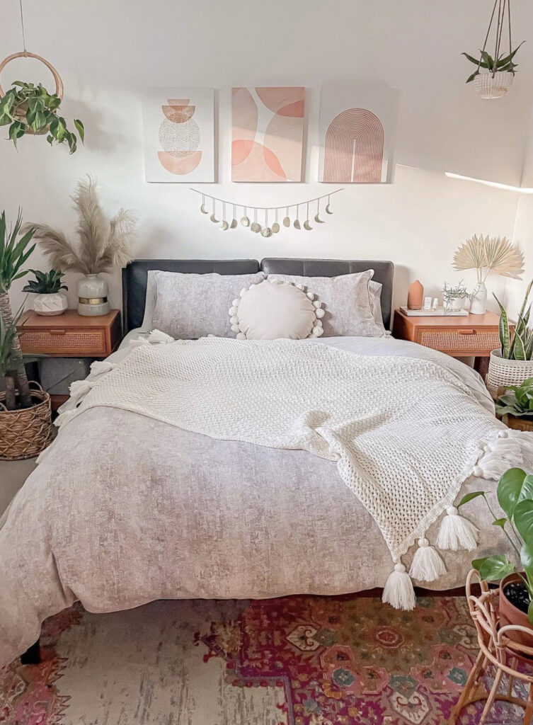 Boho Bedroom with Abstract Art