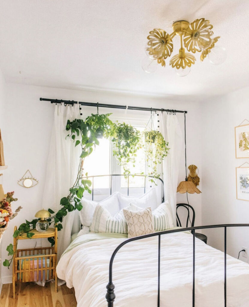 Boho Bedroom With Hanging Plants
