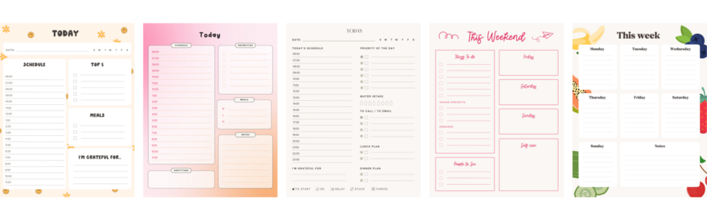 free planner design preview of the different design options