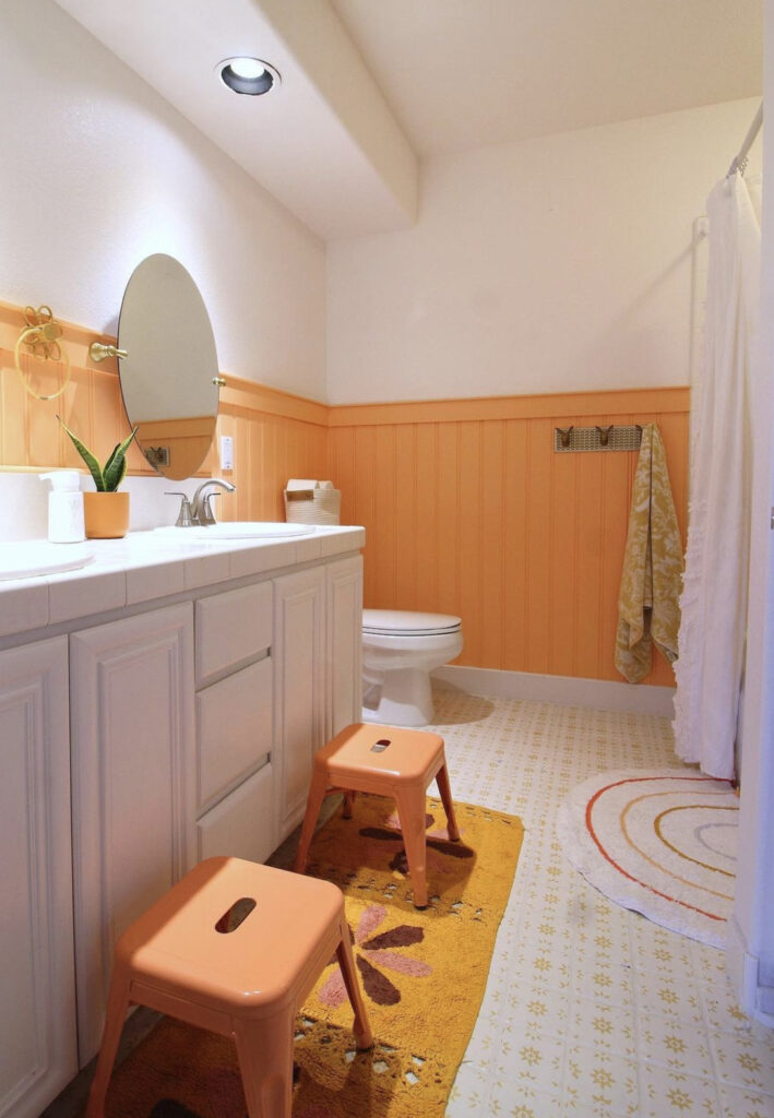 Orange Half Wall Bathroom
