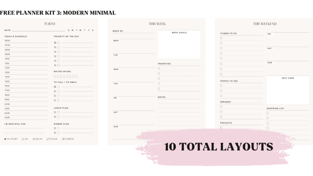 Free planner kit layouts preview