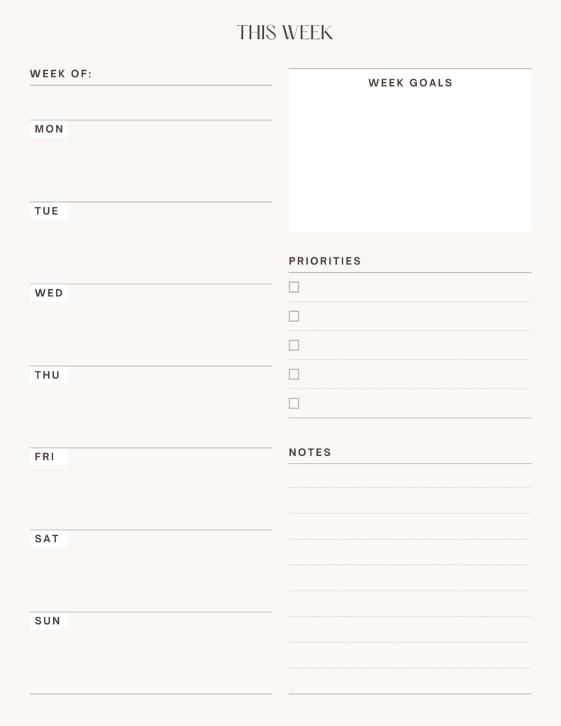 modern minimal free weekly planner