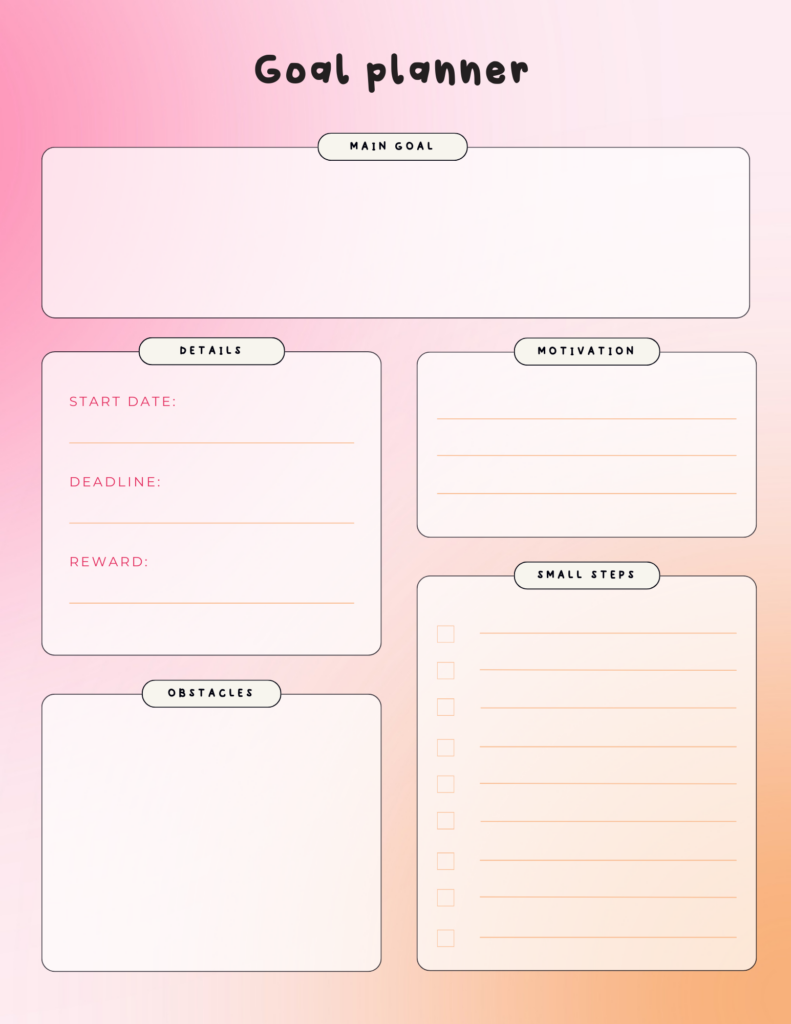 Pink Bubbly Free Goal Setting Planner Template