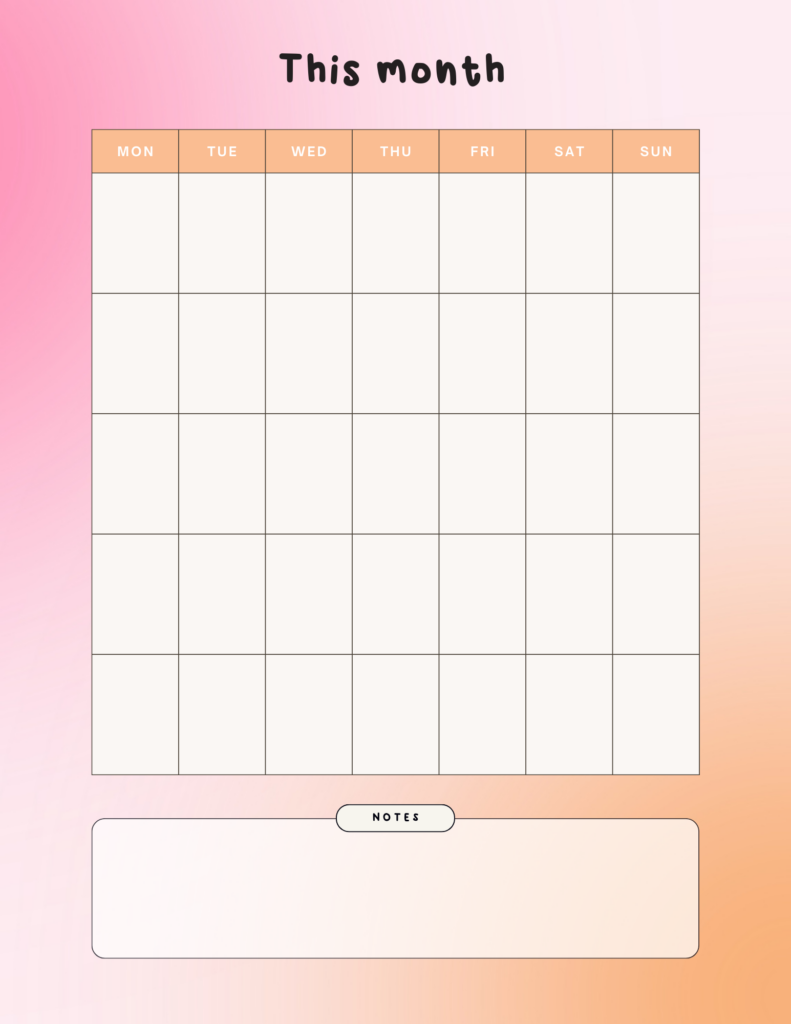 Pink Bubbly  Free Monthly Planner Layout