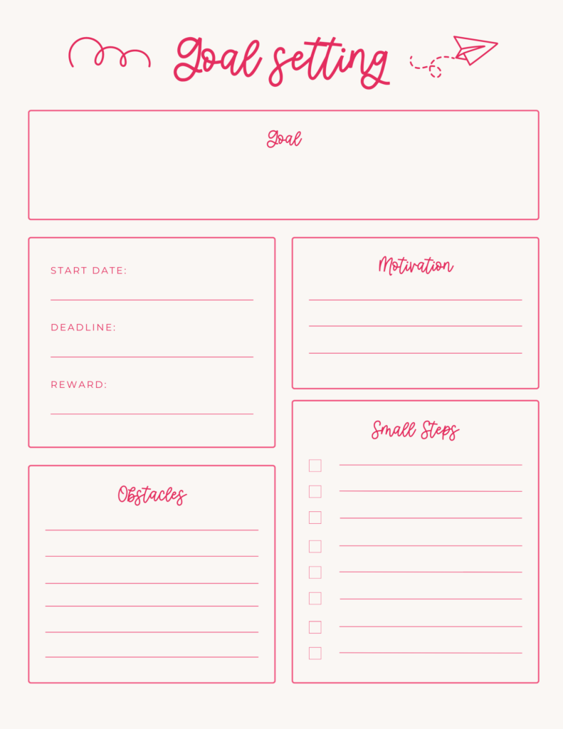 Pink Monochrome Free Goal Setting Planner Template