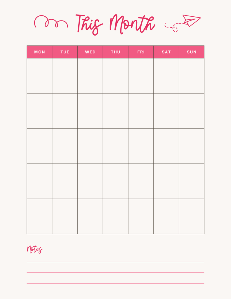 Pink Monochrome Free Monthly Planner Layout