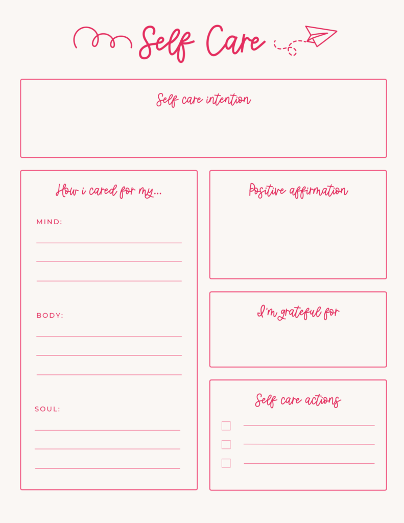 Pink monochrome free self care planner