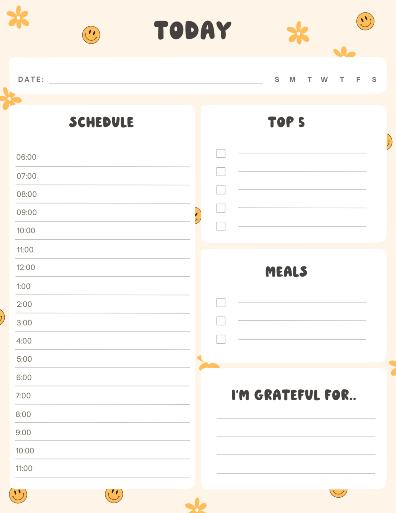 smiley doodles free daily planner