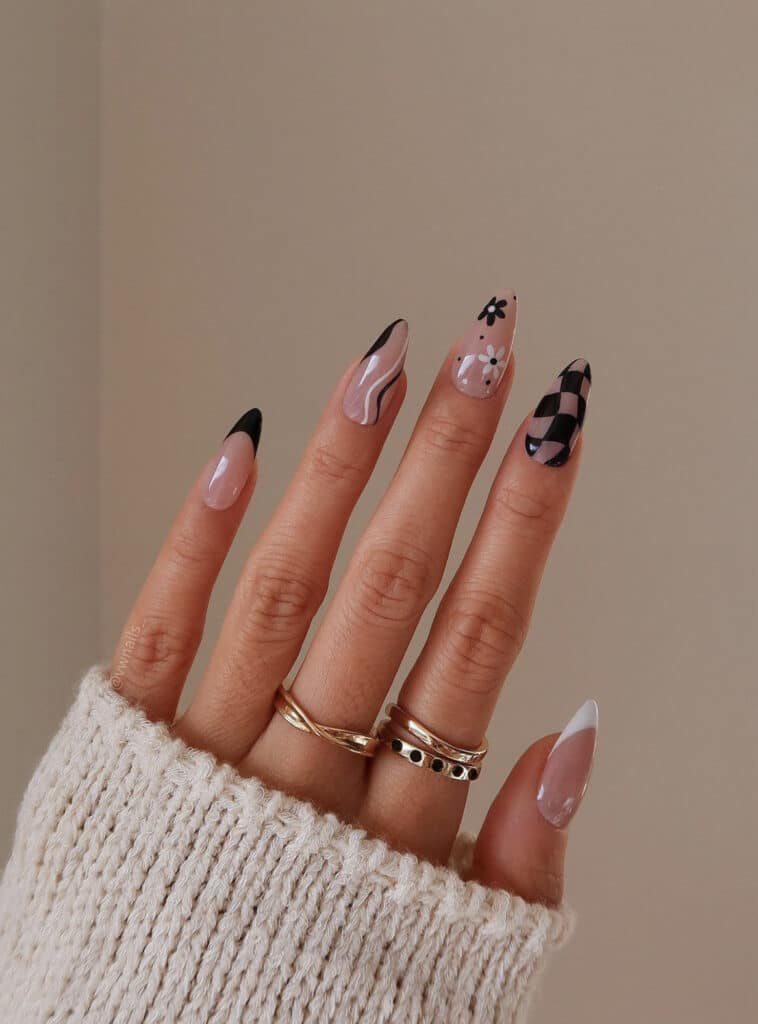 Black, White, and Translucent Modern Fall Nails
