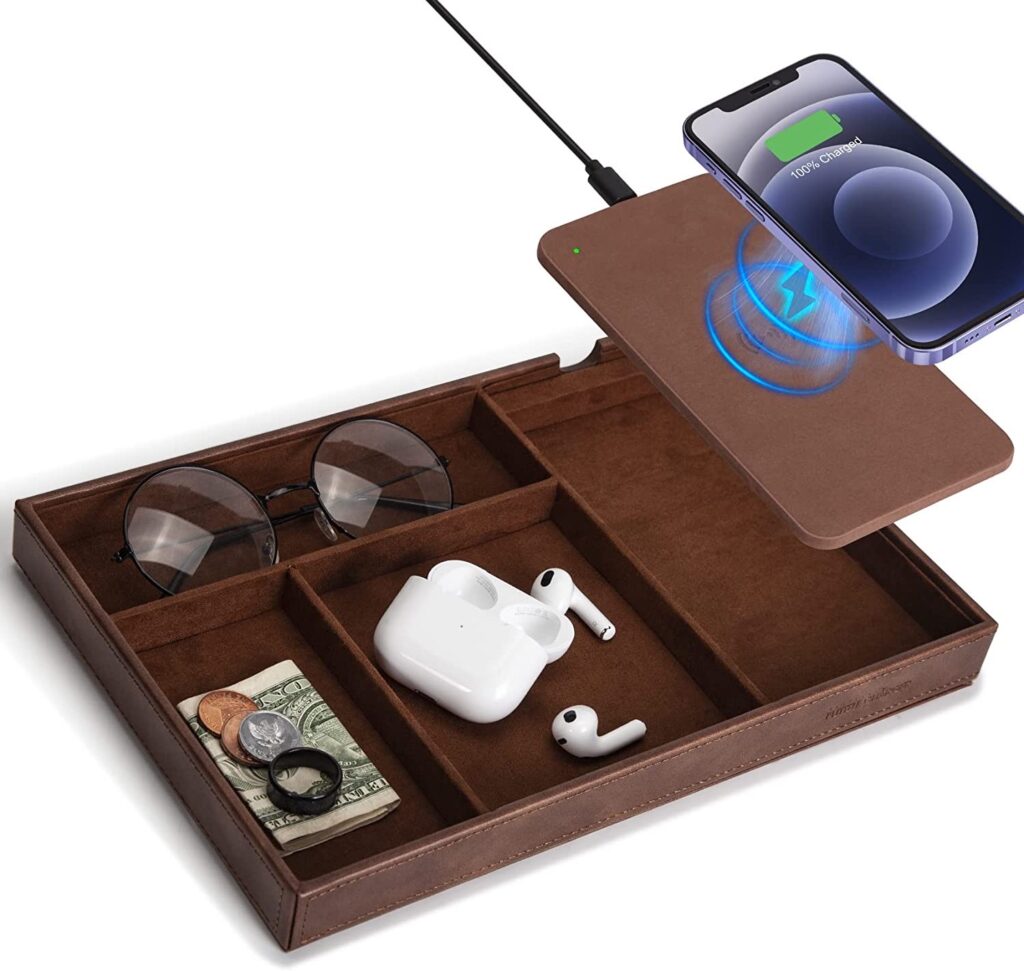 Mens Nightstand Organizer with Wireless Charger