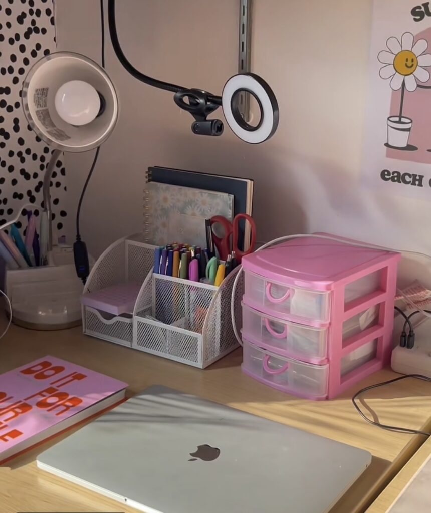Dorm desk with Desktop makeup drawers