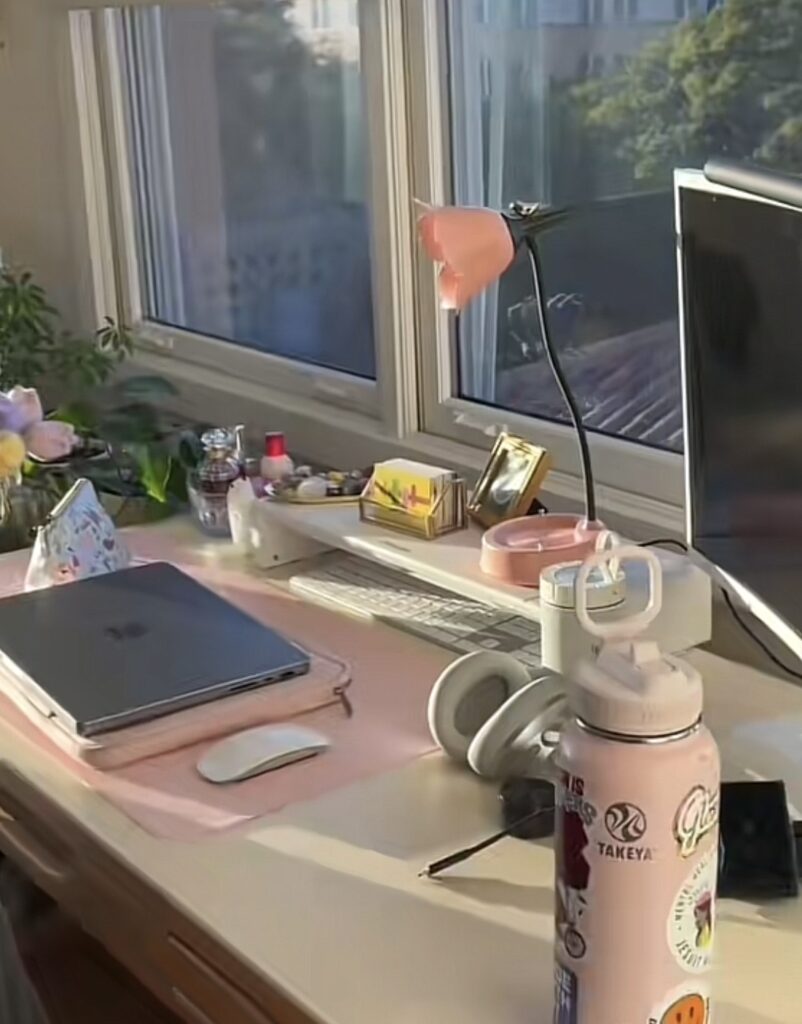Dorm desk with Laptop Riser & Desk Shelf