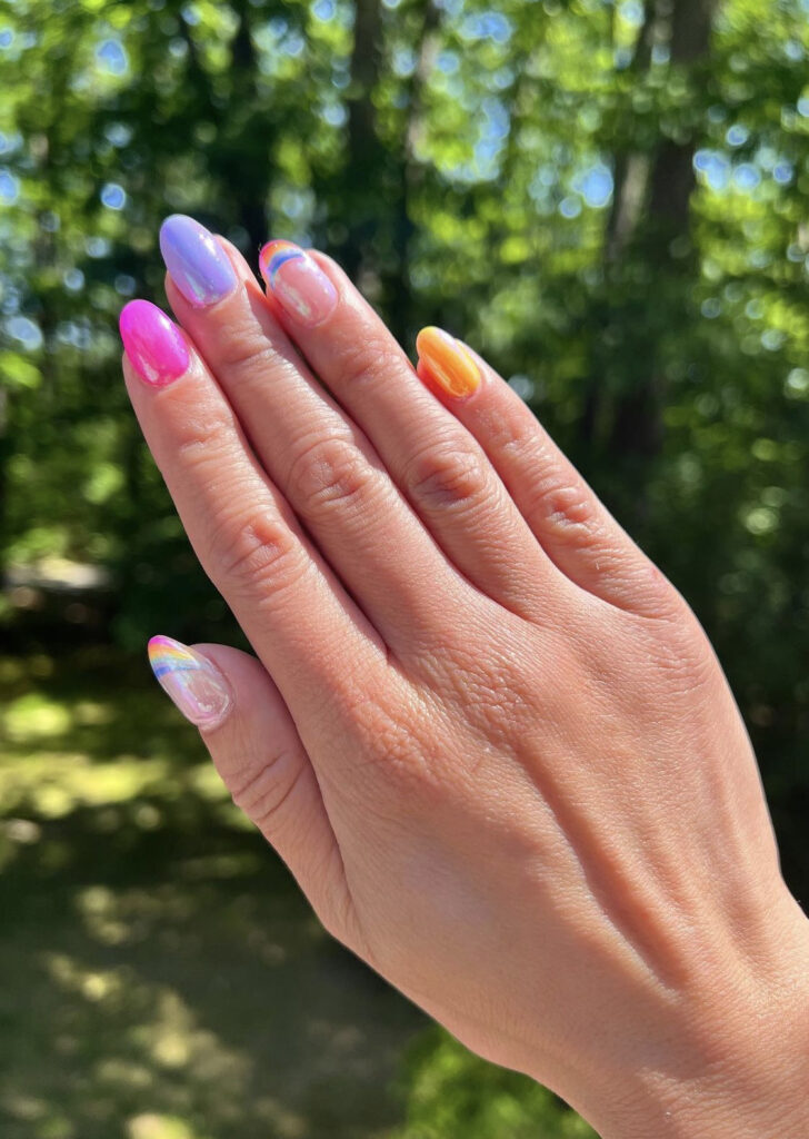 Bright and vibrant iridescent chrome nails