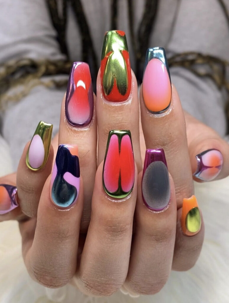 Colorful funky chrome nails