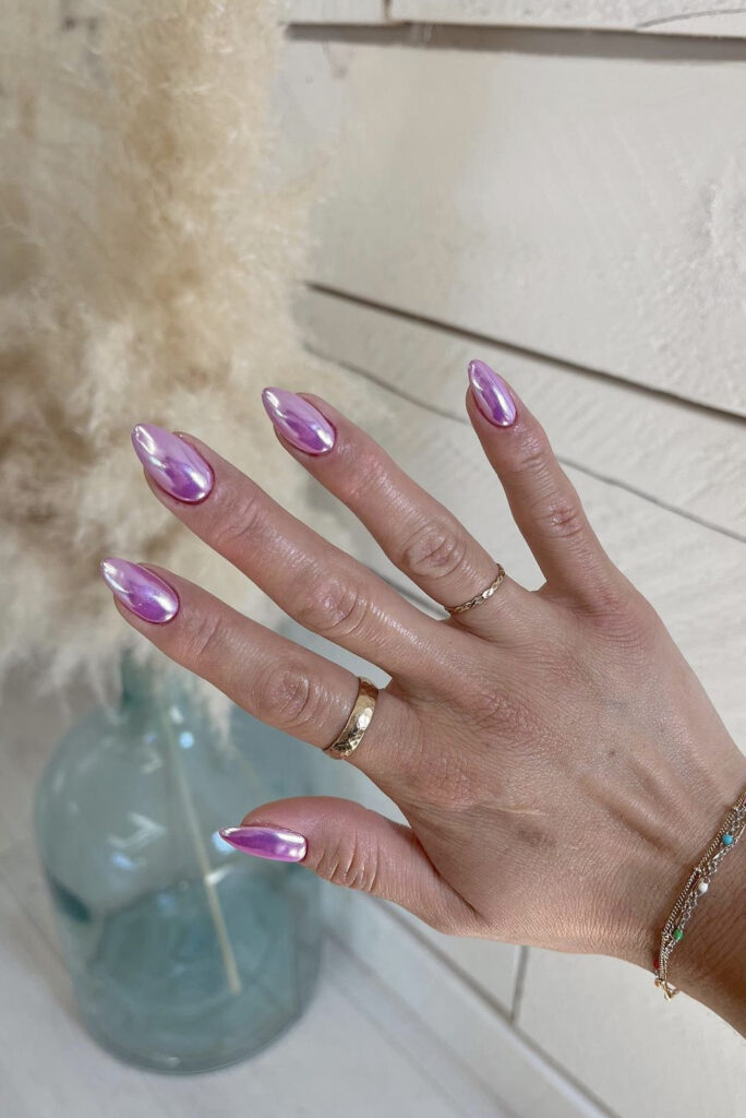 Lavender iridescent chrome nails