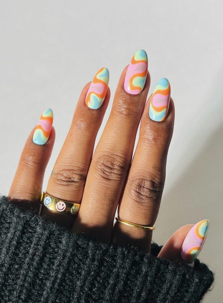 Wavy Neon Swirls Colorful Nails