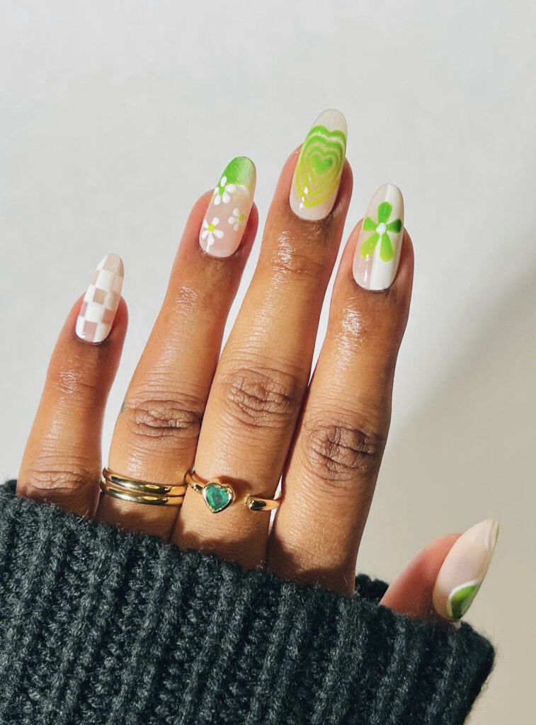 Green y2K Colorful Mix and Match Nail Designs