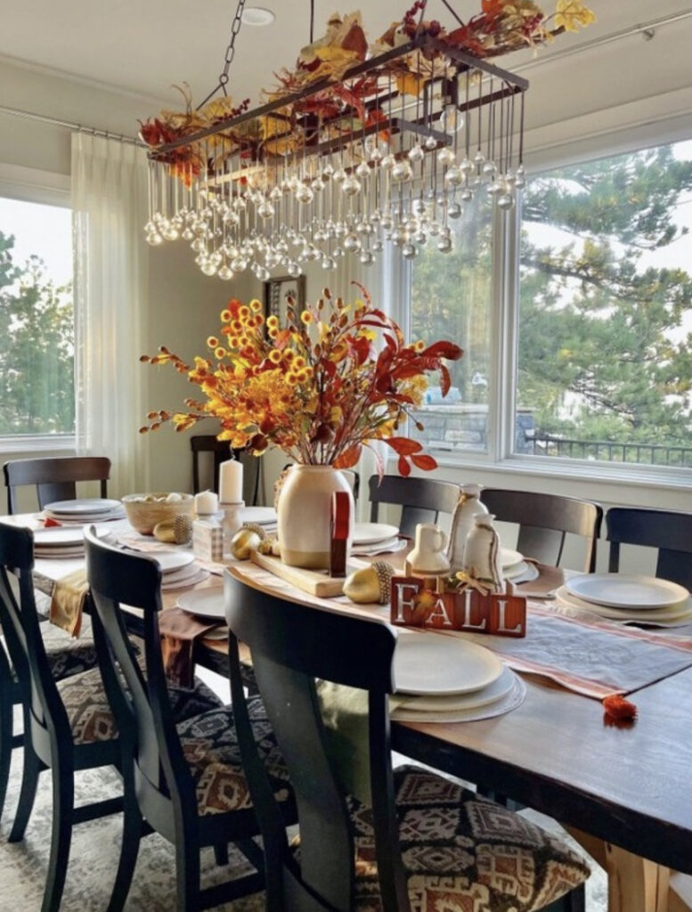 Fall Foliage Chandelier Table Setting