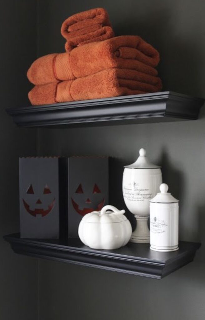 Spooky Orange & White Bathroom with A Pop of Color