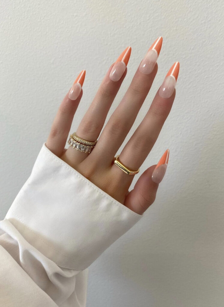 Orange and White Outlined French Tips