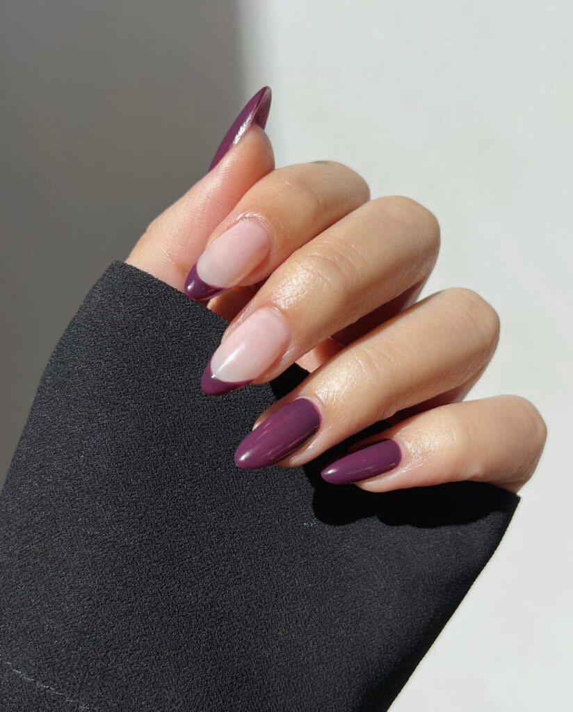 Wine Red Solids & French Tips Mix and Match Nails