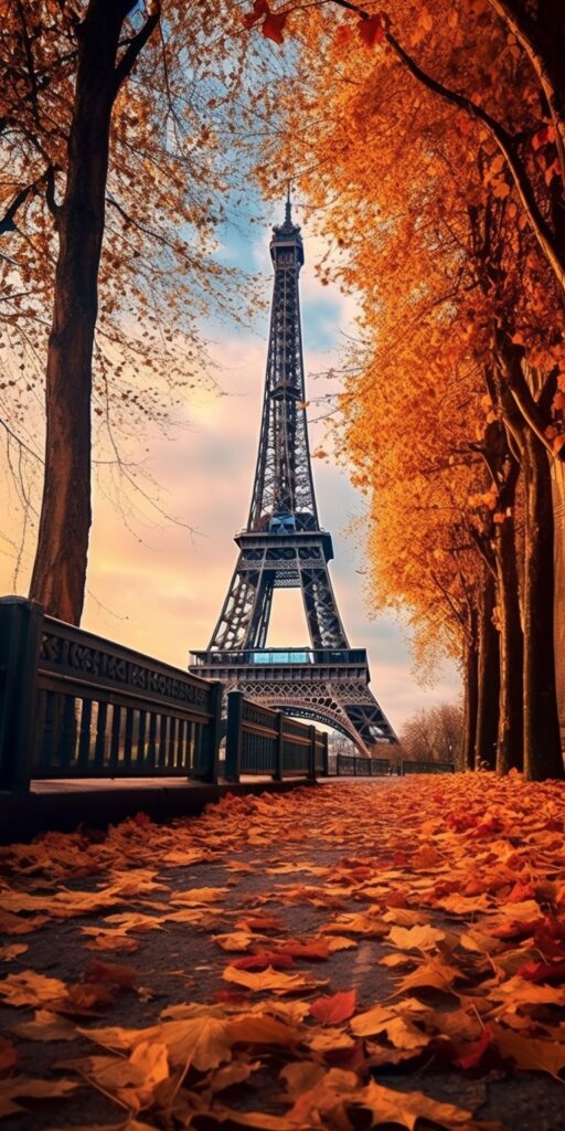 Paris in the Fall by the Eiffel Tower