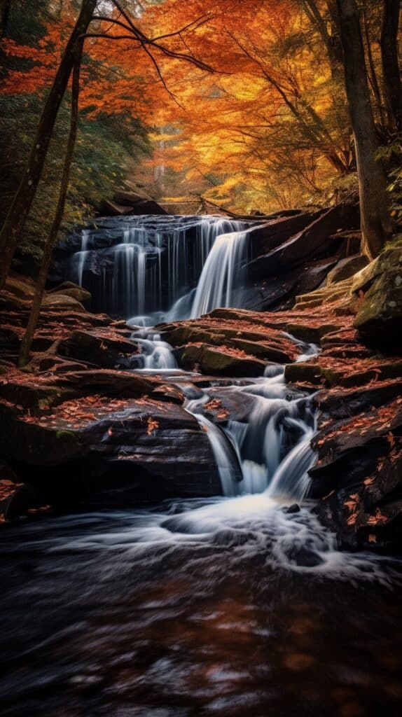 Waterfall in the Fall Nature Scene Wallpapers