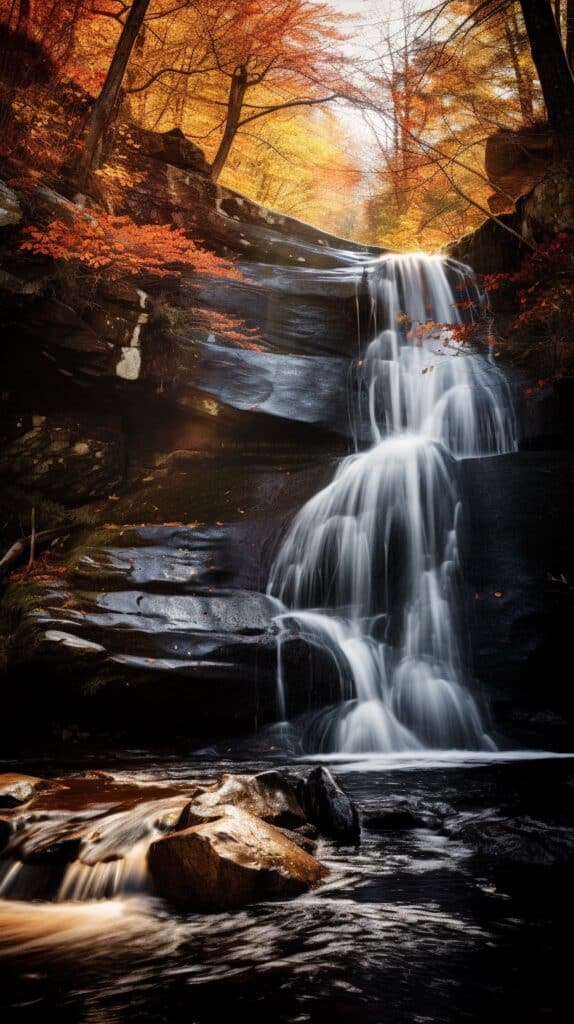 Waterfall in the Fall Nature Scene Wallpapers