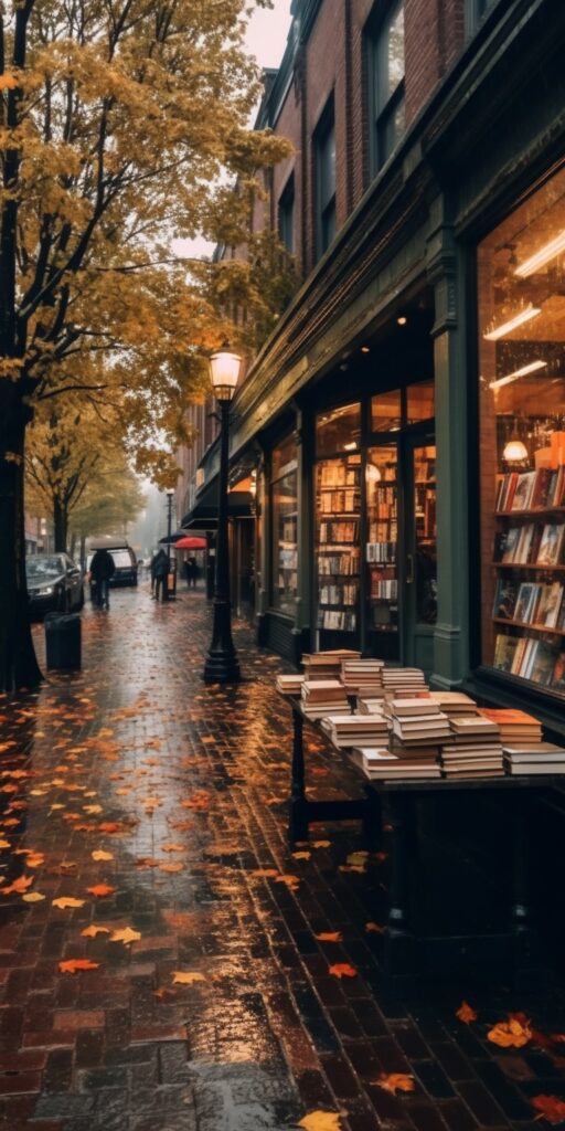 Cozy Bookstore in the Fall Scene