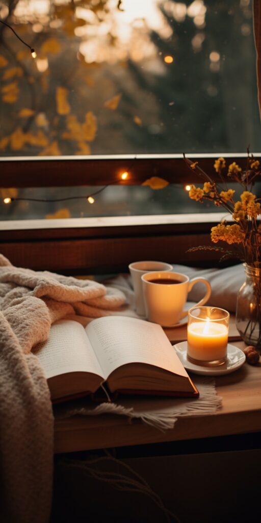 Cozy Book & Coffee By the Window Fall Morning