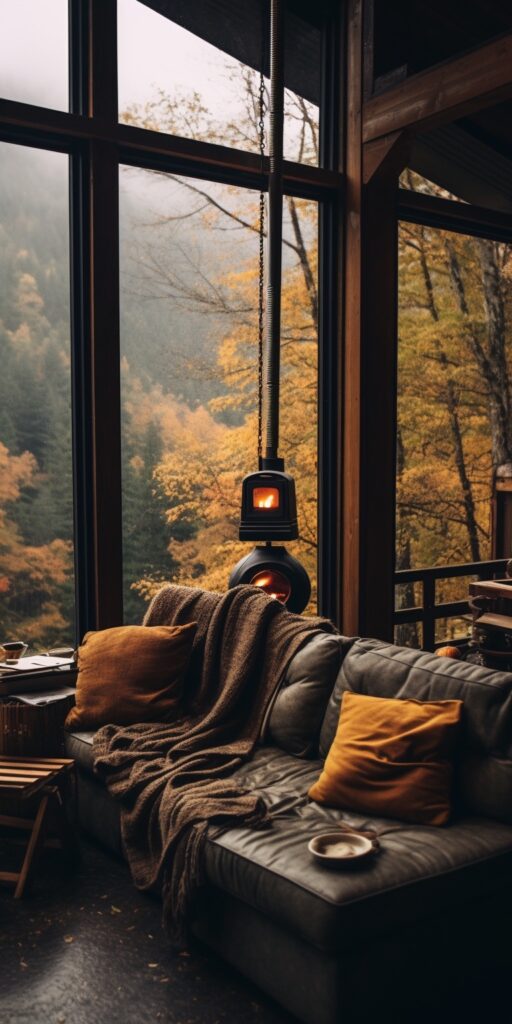Cozy Fall Mountain Cabin Scene