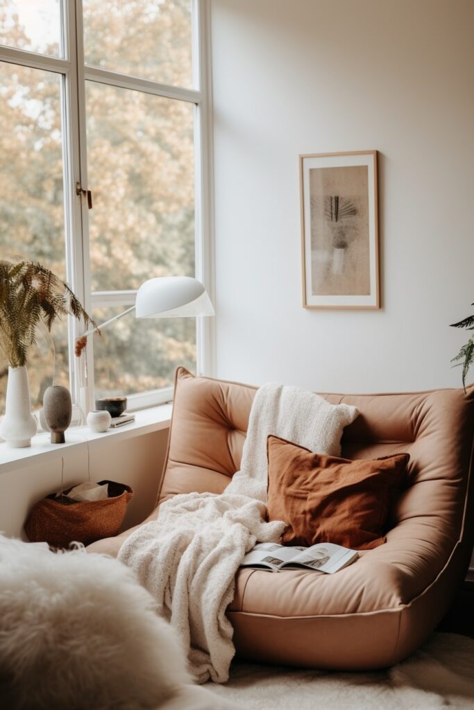 Cozy Minimal Reading Nook by the Window With Leather Chair