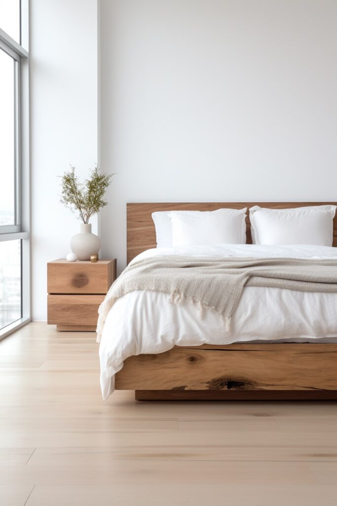 Industrial Minimalist Bedroom with Wooden Bed frame