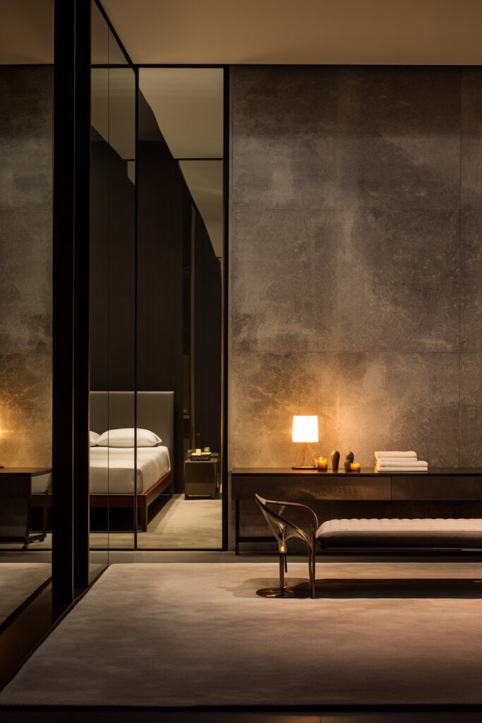 Ambient Gray Sophisticated Bedroom in the Evening