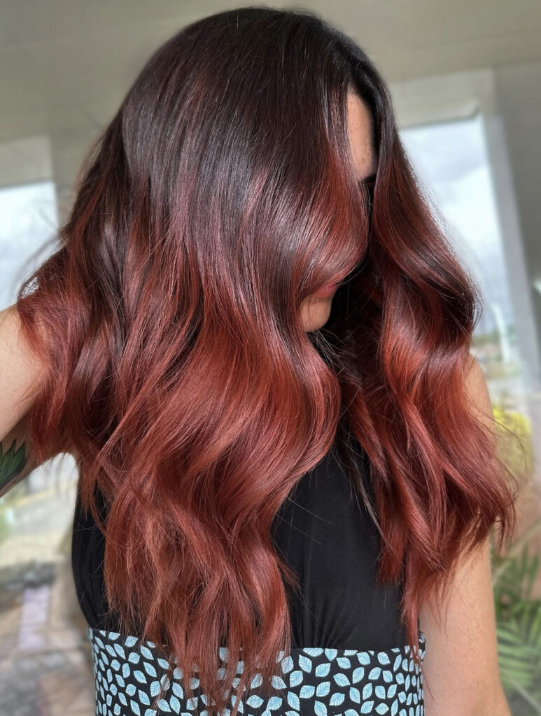 Deep Red Glossy Ombre Hair