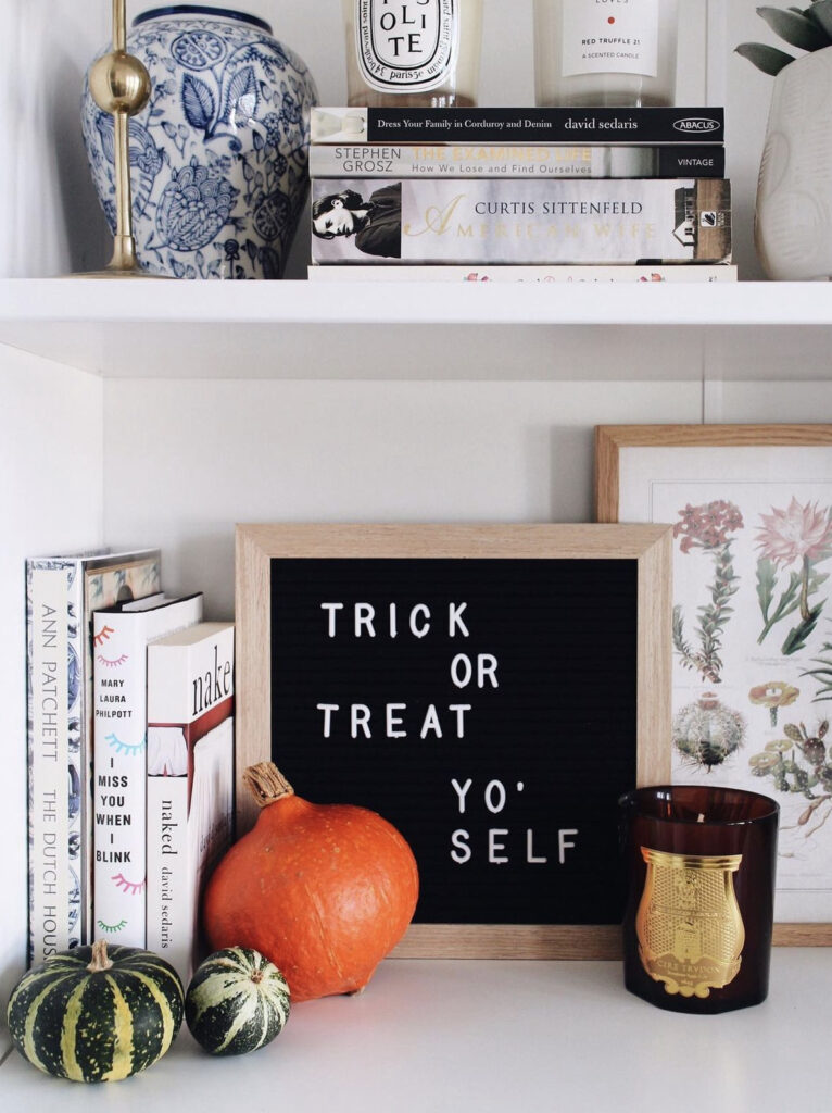 letterboard with halloween decor & quote