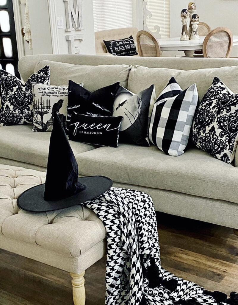 Queen of Halloween Black and White Living Room Pillows