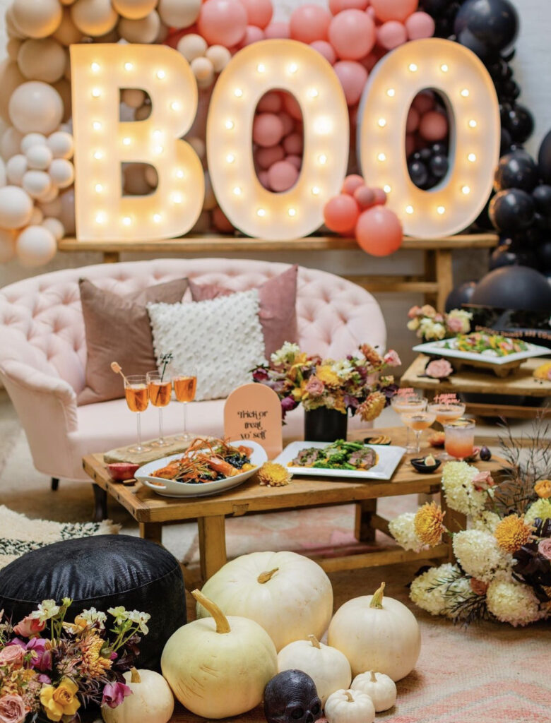 Large “Boo” Sign Boho Halloween Table Setup