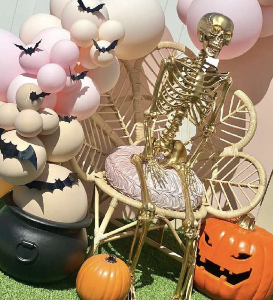 Pink Pastel & Gold Skeleton Halloween Decor