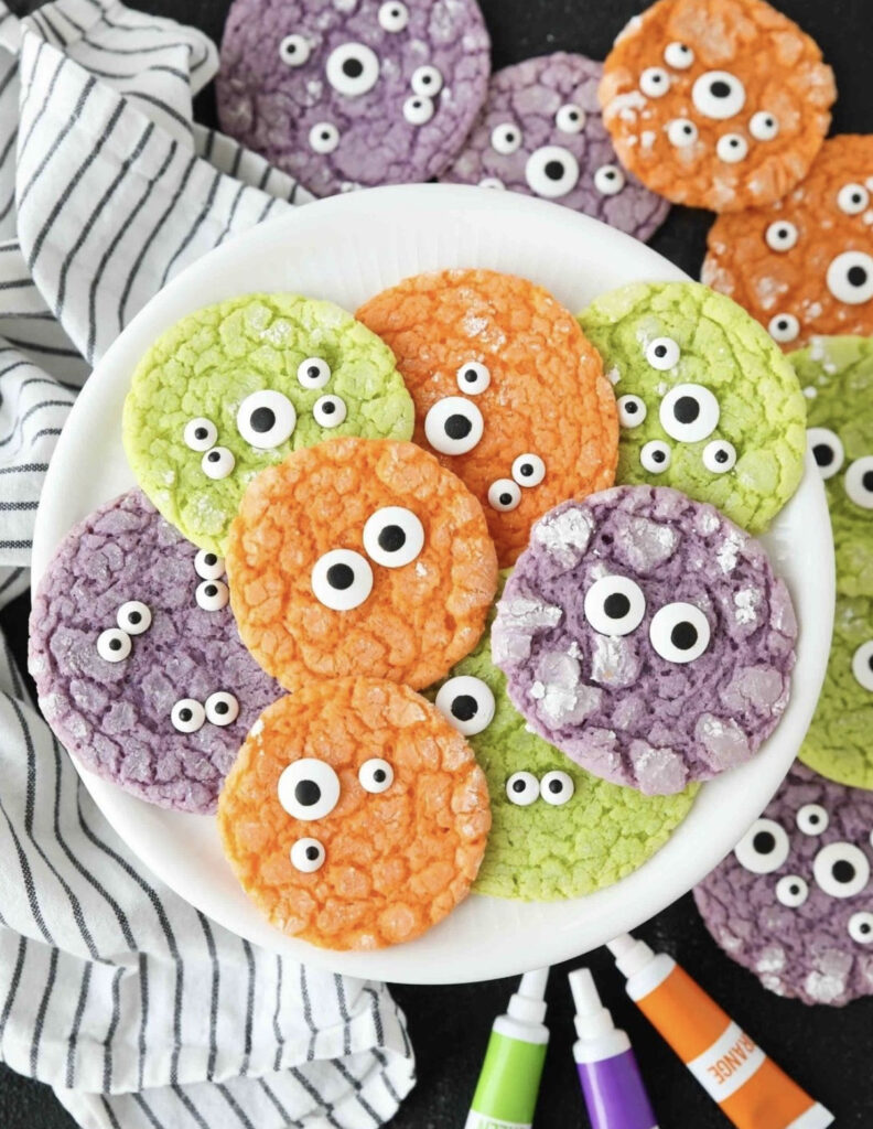 Googly Eyes Orange, Purple, and Green Cookies