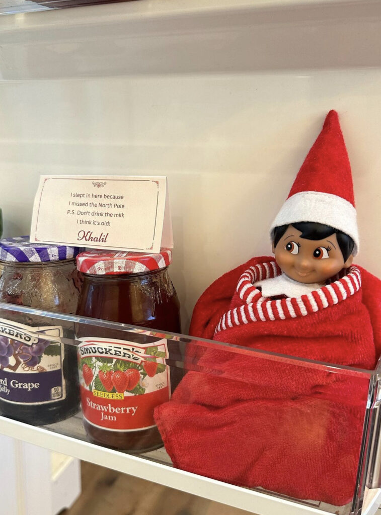 Elf on the Shelf who Slept in the Fridge because he misses the North Pole
