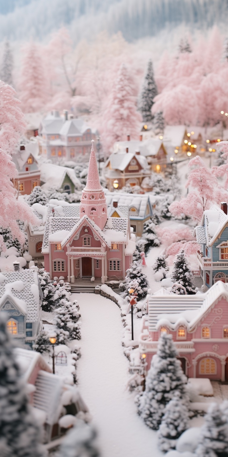 Cute Pink Winter Valentine’s Day Village Wallpapers