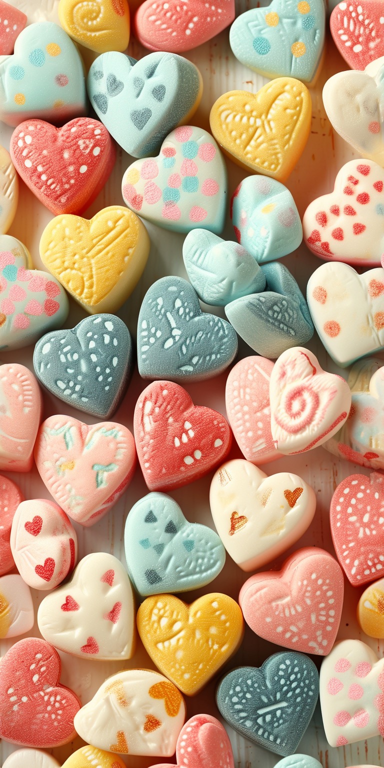 Playful Illustrated Candy hearts Valentines Day Phone Wallpapers