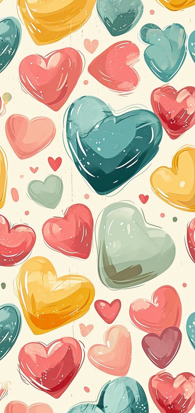Playful Illustrated Candy hearts Valentines Day Phone Wallpapers