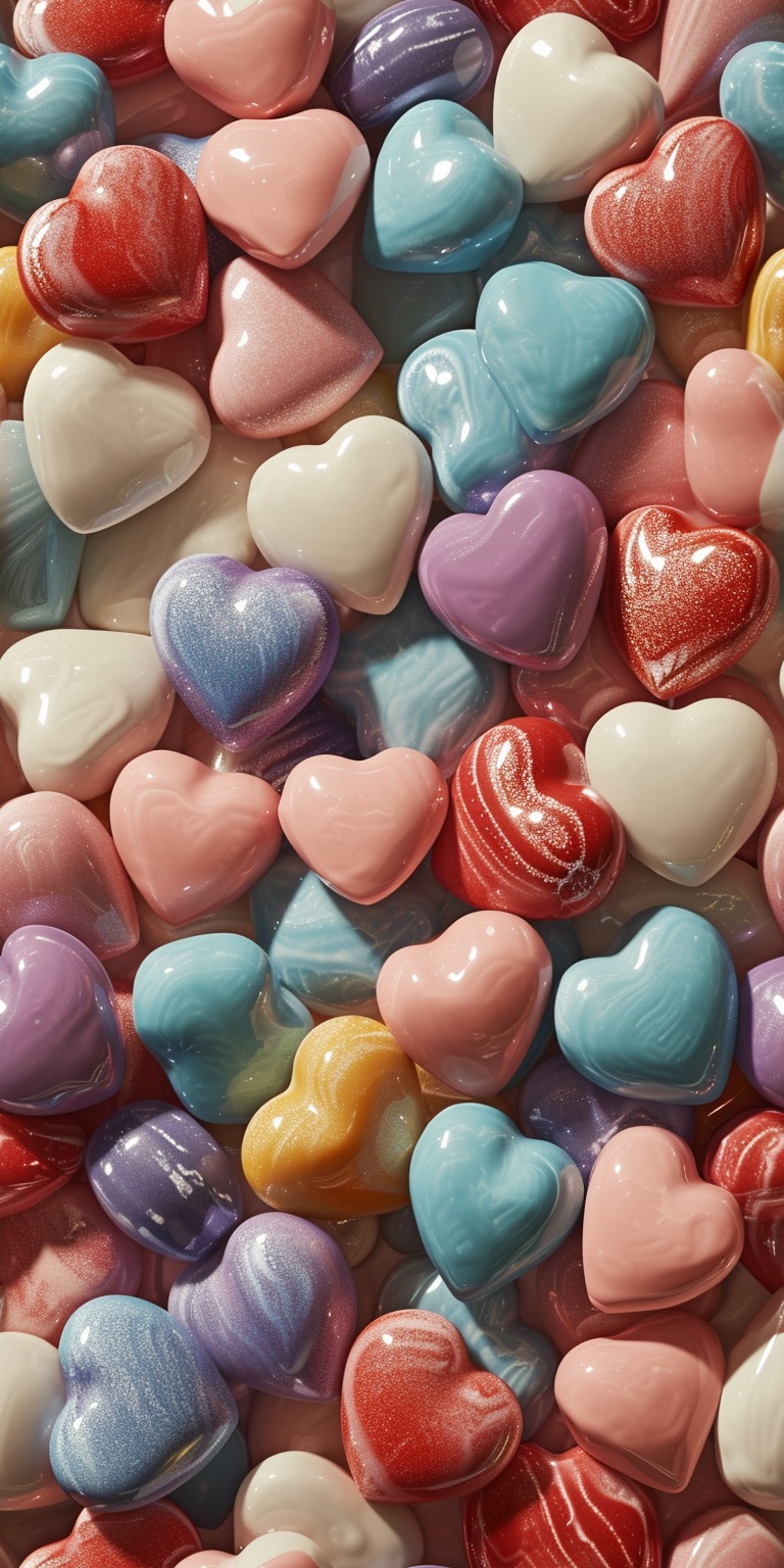 Glossy Candy Hearts Valentine’s Phone Wallpapers