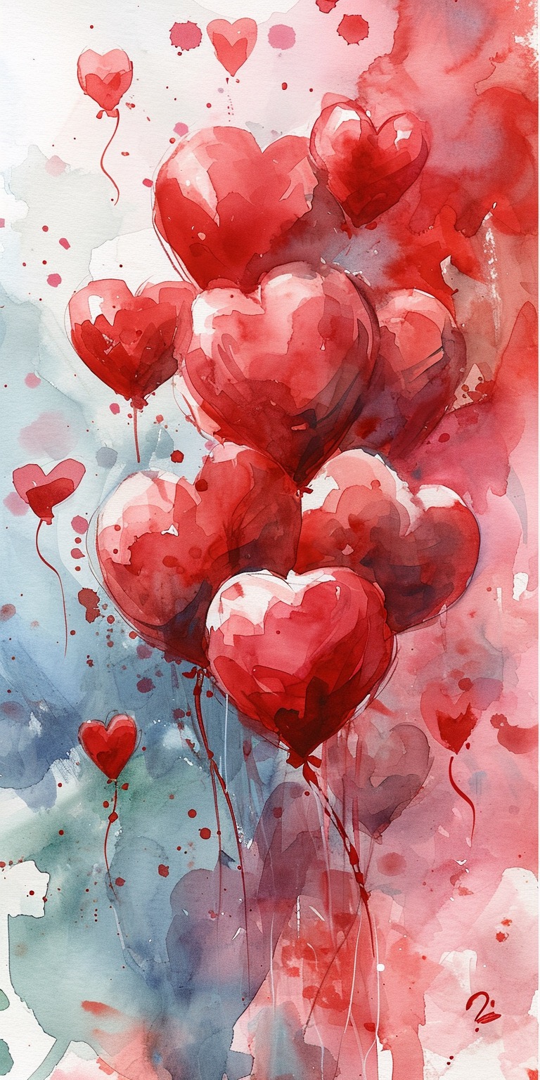 Watercolor Painting Inspired Hearts Phone Wallpapers