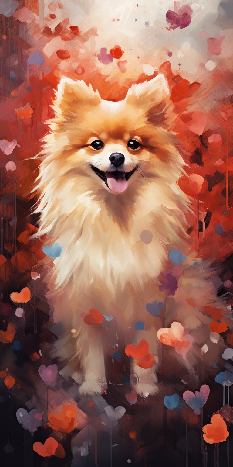 Watercolor Pomeranians with Hearts iPhone Wallpapers